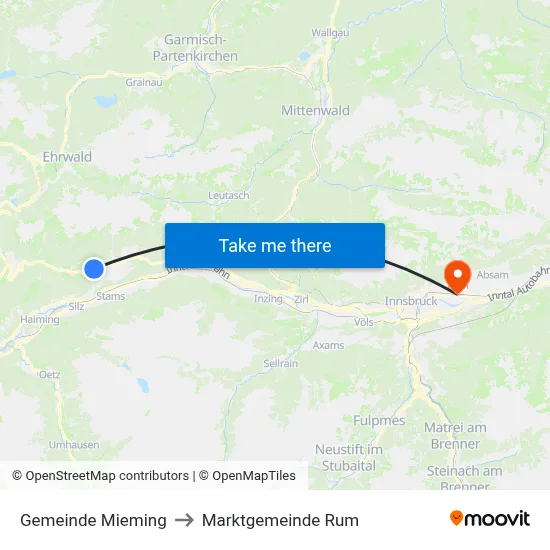 Gemeinde Mieming to Marktgemeinde Rum map