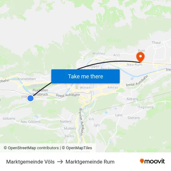 Marktgemeinde Völs to Marktgemeinde Rum map