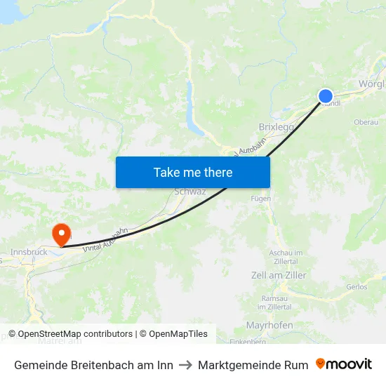 Gemeinde Breitenbach am Inn to Marktgemeinde Rum map