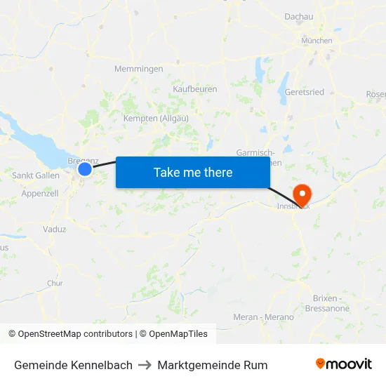 Gemeinde Kennelbach to Marktgemeinde Rum map