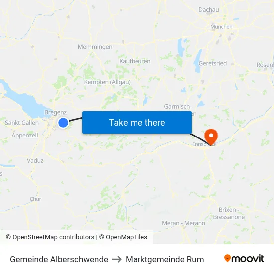 Gemeinde Alberschwende to Marktgemeinde Rum map