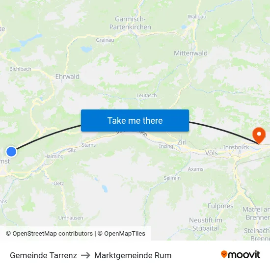 Gemeinde Tarrenz to Marktgemeinde Rum map