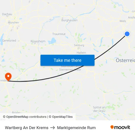 Wartberg An Der Krems to Marktgemeinde Rum map
