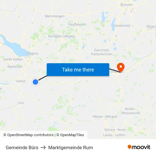 Gemeinde Bürs to Marktgemeinde Rum map