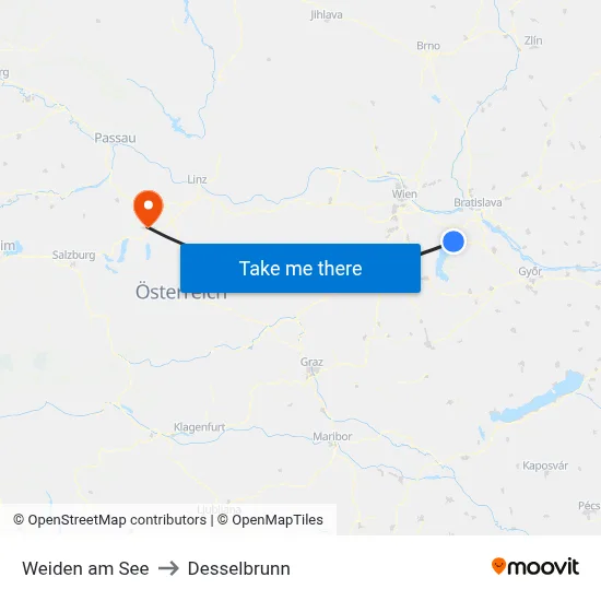 Weiden am See to Desselbrunn map