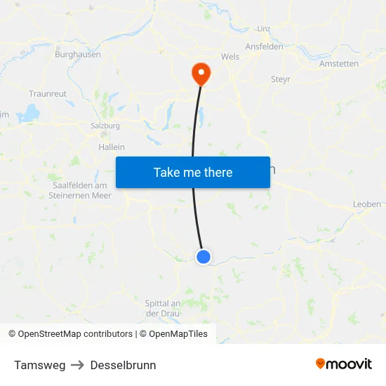 Tamsweg to Desselbrunn map