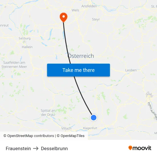 Frauenstein to Desselbrunn map