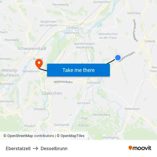 Eberstalzell to Desselbrunn map