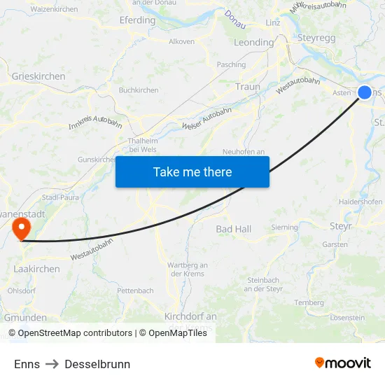 Enns to Desselbrunn map