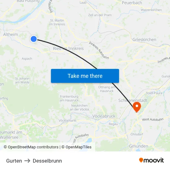 Gurten to Desselbrunn map