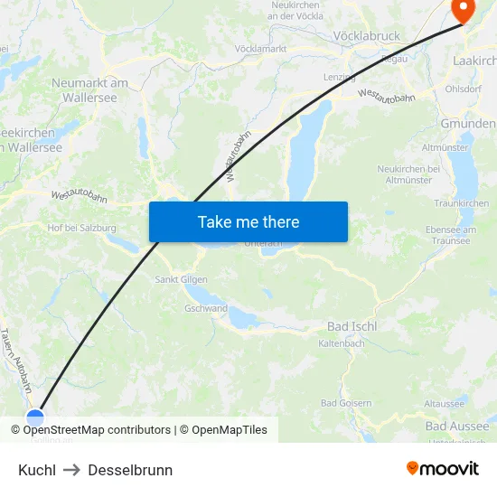 Kuchl to Desselbrunn map