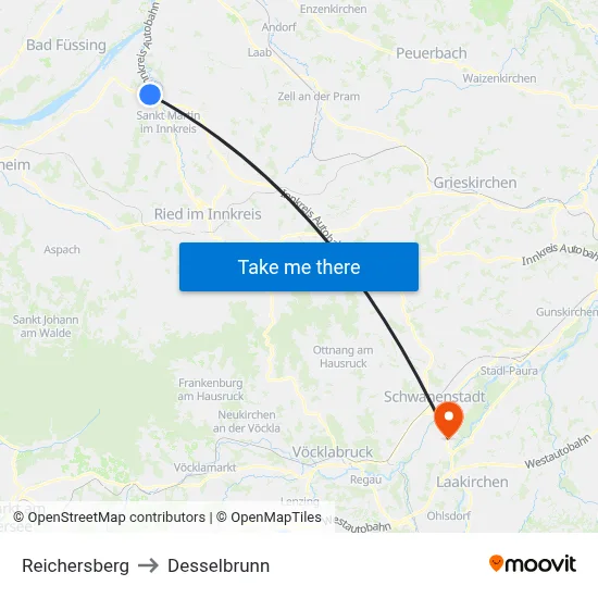Reichersberg to Desselbrunn map