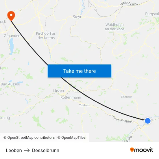 Leoben to Desselbrunn map