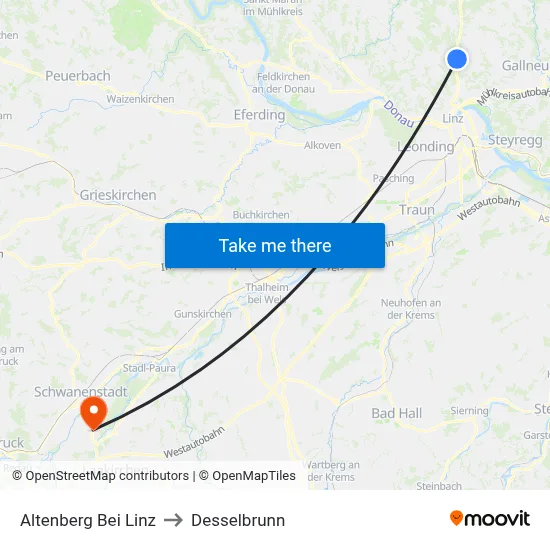 Altenberg Bei Linz to Desselbrunn map