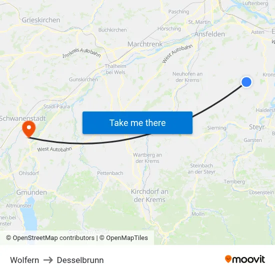 Wolfern to Desselbrunn map