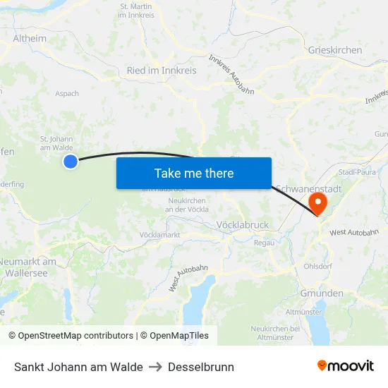 Sankt Johann am Walde to Desselbrunn map