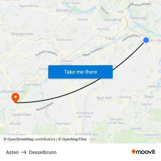 Asten to Desselbrunn map
