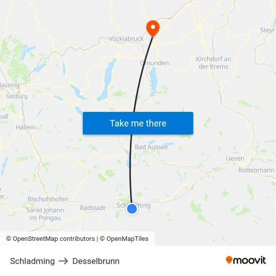 Schladming to Desselbrunn map