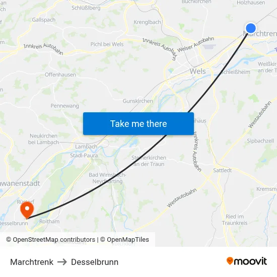 Marchtrenk to Desselbrunn map