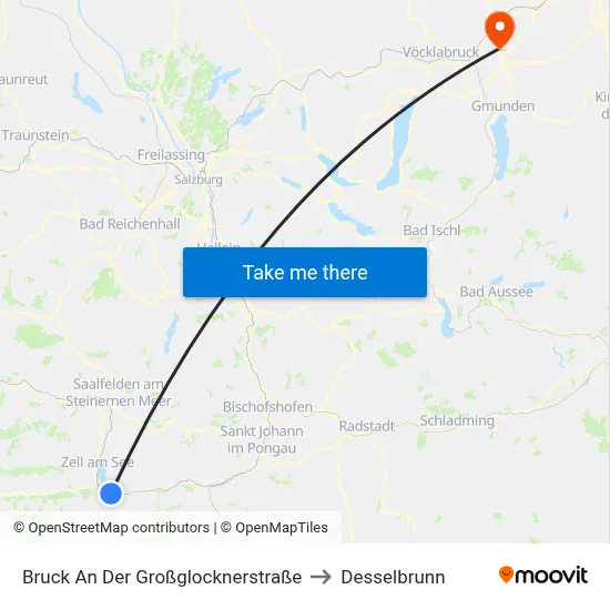 Bruck An Der Großglocknerstraße to Desselbrunn map
