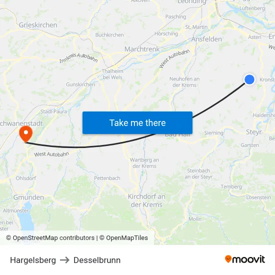 Hargelsberg to Desselbrunn map