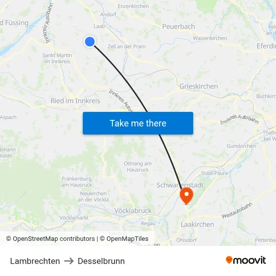 Lambrechten to Desselbrunn map