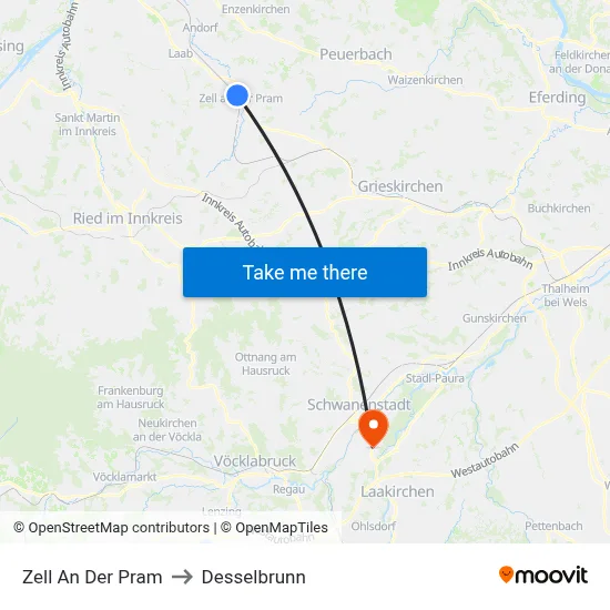 Zell An Der Pram to Desselbrunn map
