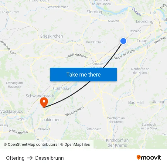 Oftering to Desselbrunn map