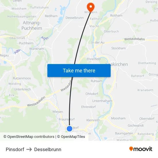 Pinsdorf to Desselbrunn map