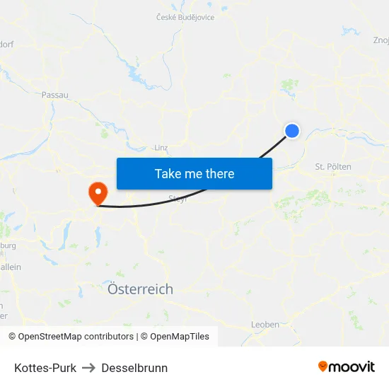 Kottes-Purk to Desselbrunn map