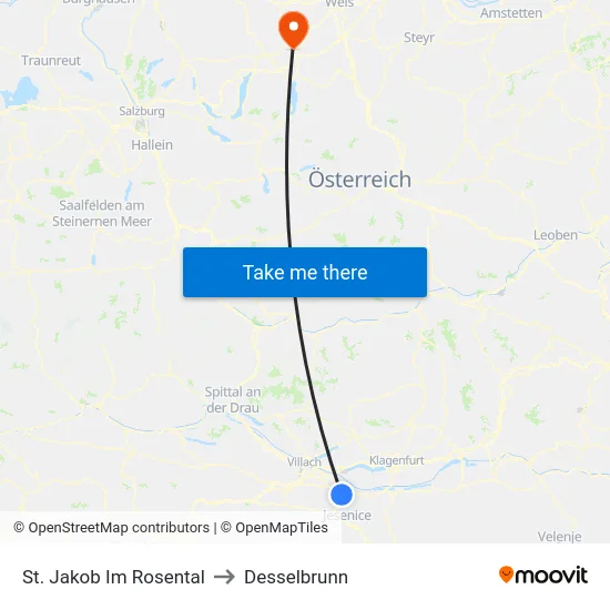 St. Jakob Im Rosental to Desselbrunn map