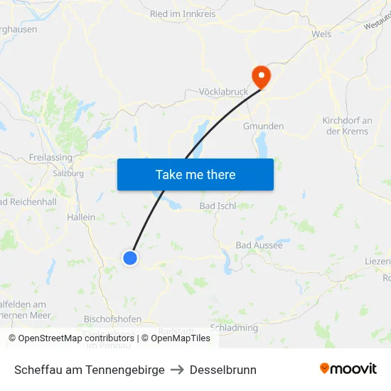 Scheffau am Tennengebirge to Desselbrunn map