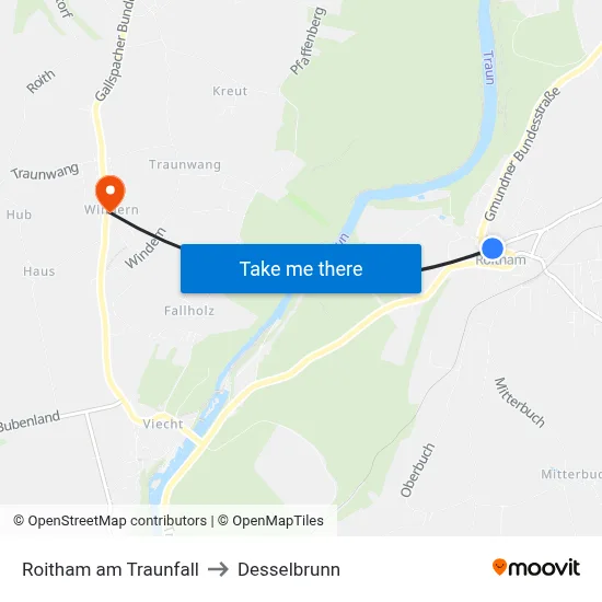 Roitham am Traunfall to Desselbrunn map
