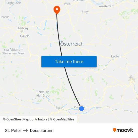 St. Peter to Desselbrunn map