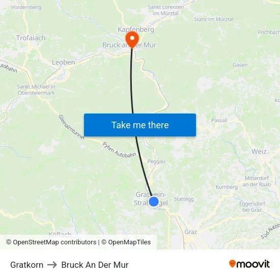 Gratkorn to Bruck An Der Mur map