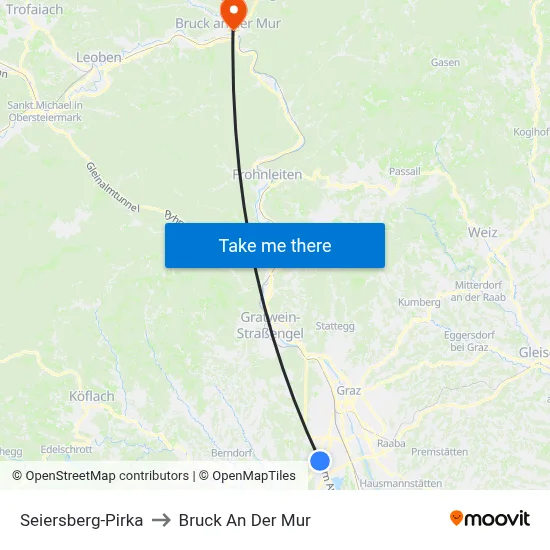 Seiersberg-Pirka to Bruck An Der Mur map
