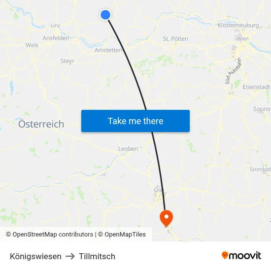 Königswiesen to Tillmitsch map