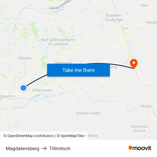 Magdalensberg to Tillmitsch map
