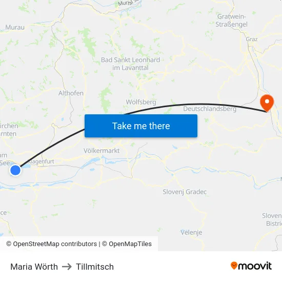 Maria Wörth to Tillmitsch map