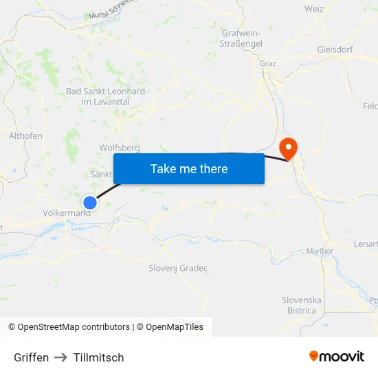 Griffen to Tillmitsch map