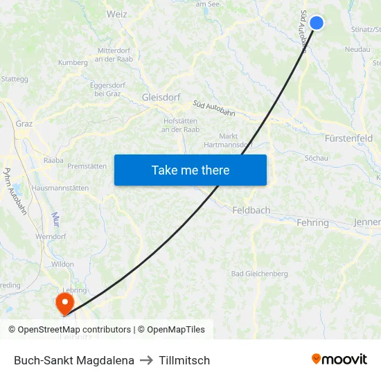 Buch-Sankt Magdalena to Tillmitsch map