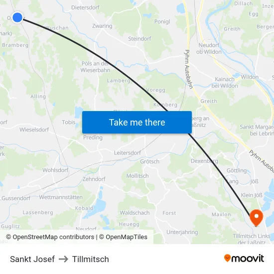 Sankt Josef to Tillmitsch map