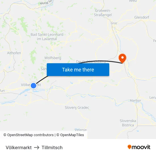 Völkermarkt to Tillmitsch map