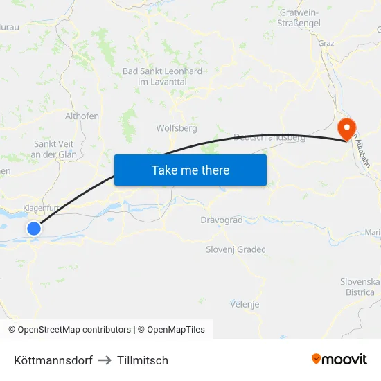 Köttmannsdorf to Tillmitsch map
