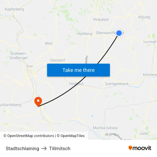 Stadtschlaining to Tillmitsch map