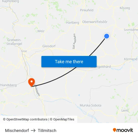 Mischendorf to Tillmitsch map