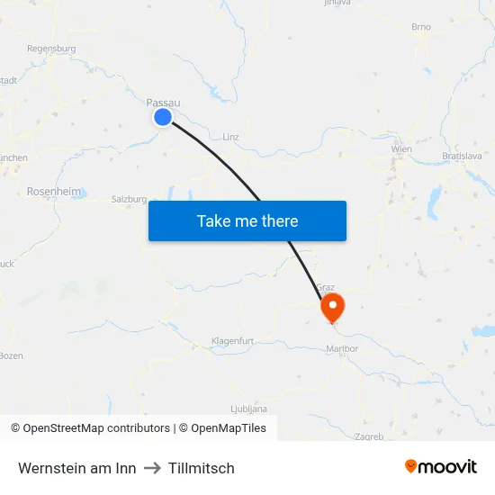 Wernstein am Inn to Tillmitsch map