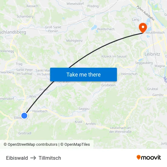 Eibiswald to Tillmitsch map
