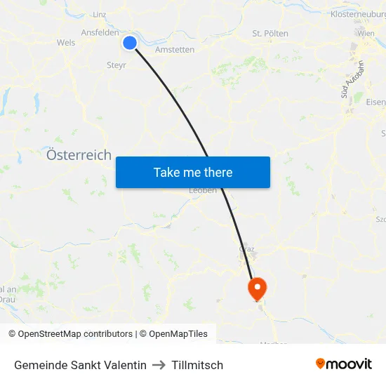Gemeinde Sankt Valentin to Tillmitsch map