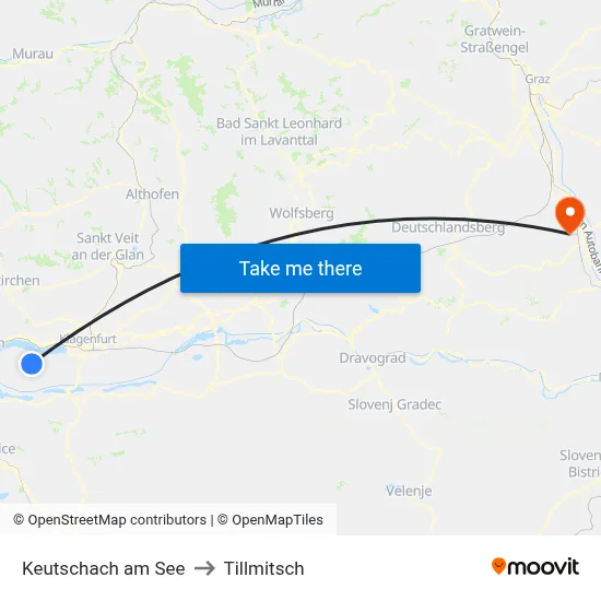 Keutschach am See to Tillmitsch map